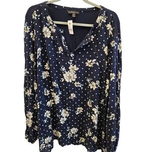 Lane Bryant Floral Polka Dot Long Sleeve Blouse NEW